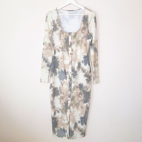 Fourteenth Place Tie Dye Long Sleeve Button Down Ribbed Midi Dress S - Picture 2 of 11